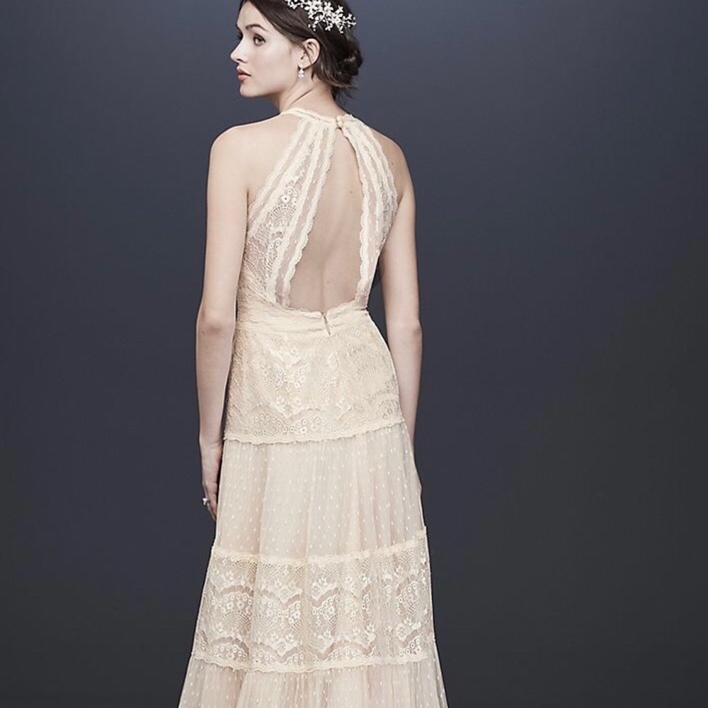 Lace Halter Maxi Dress in Ivory with Beaded Waist - Picture 2 of 3